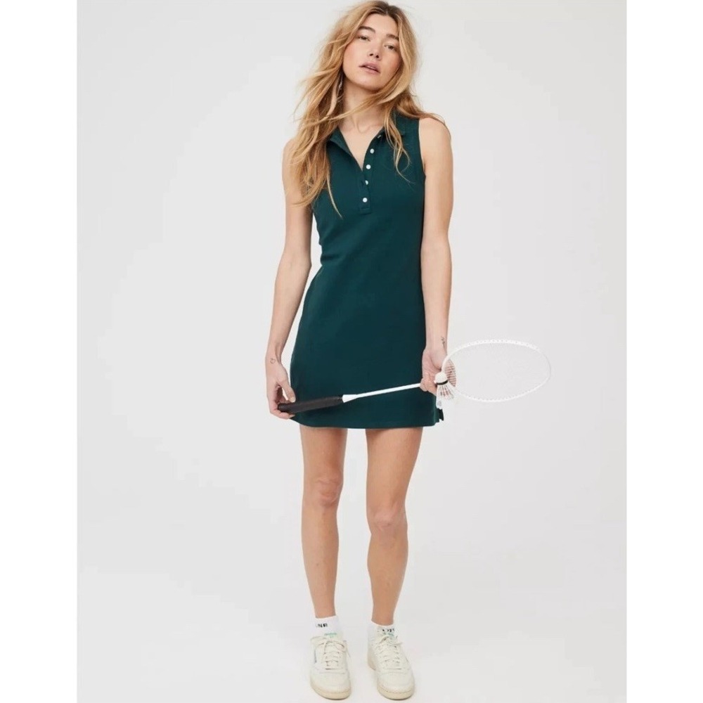 OFFLINE By Aerie Courtside Polo Mini Dress Size XXL Deep Forest Green Athletic